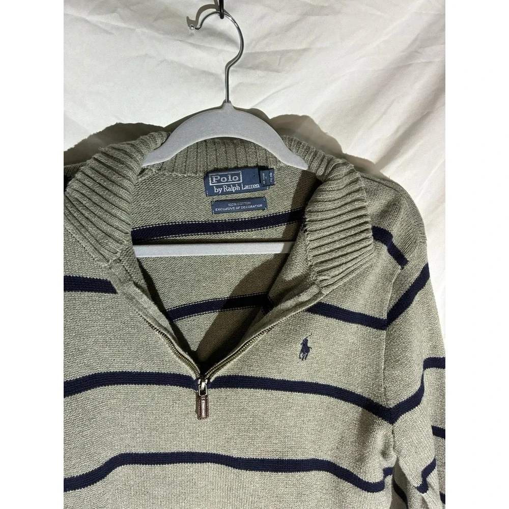 Polo Ralph Lauren Mens Gray Quarter Zip Pullover Pony Logo Striped L